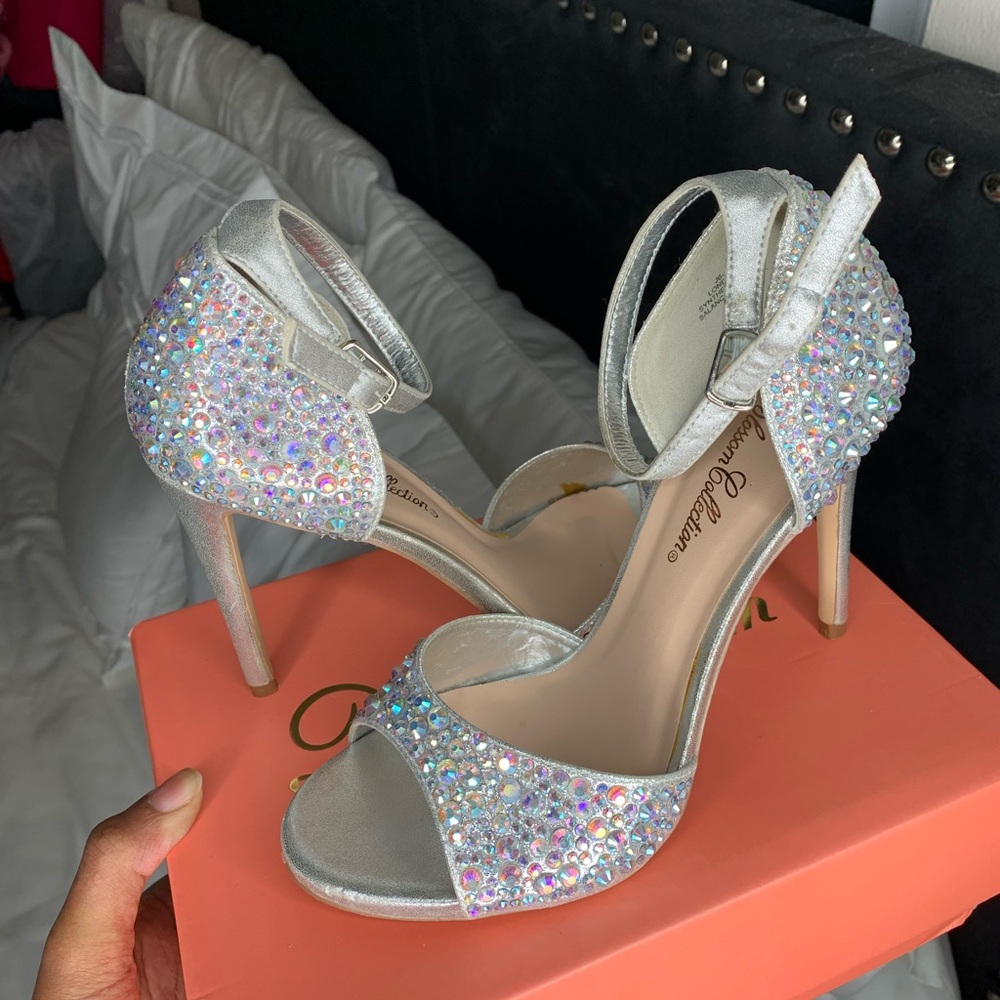 De Blossom Platform Heels - Sparkly Evening Shoes - Size 7